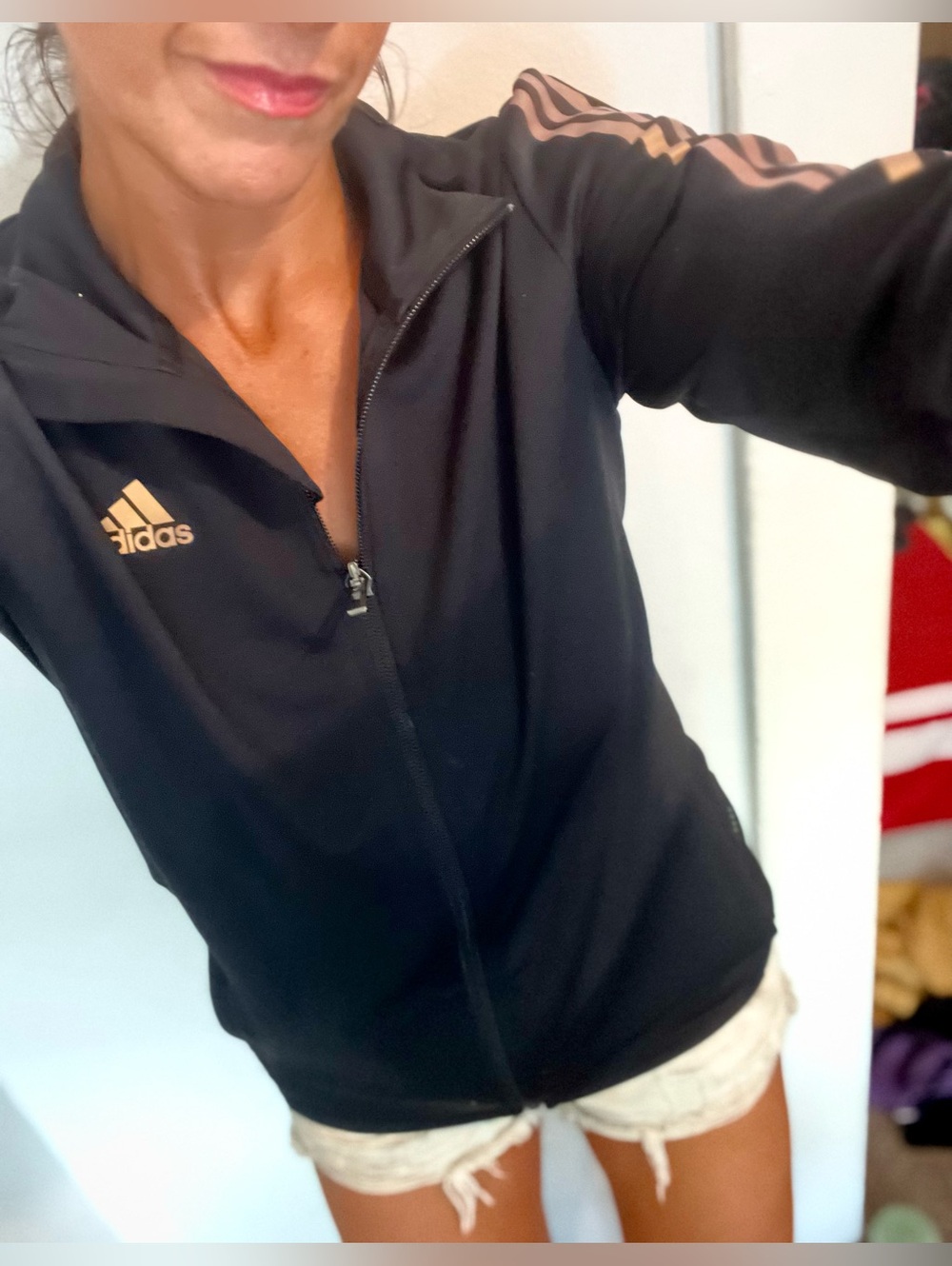 Adidas Women's Black Zip-Up  with Rose Gold Logo